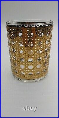 Culver Canella Barware Set of 24 -22K Gold Rattan Pattern Design Glass MCM Rare