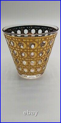 Culver Canella Barware Set of 24 -22K Gold Rattan Pattern Design Glass MCM Rare