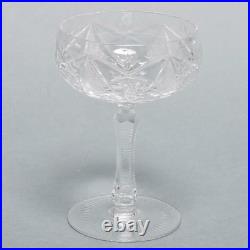 Cut Crystal Champagne Coupe Glasses Zipper Stem Hobstar Fan Diamond 8pc Set
