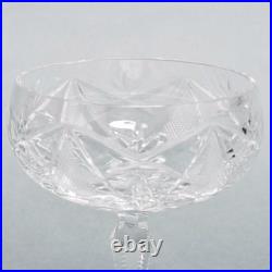 Cut Crystal Champagne Coupe Glasses Zipper Stem Hobstar Fan Diamond 8pc Set