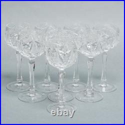 Cut Crystal Hock White Wine Glasses Zipper Stem Hobstar Fan Diamond 6.75 8p Set