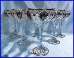Czech bohemia glass Champagne glasses decorated gold and enamel 6pcs II