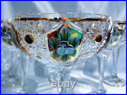 Czech bohemia glass Champagne glasses decorated gold and enamel 6pcs II
