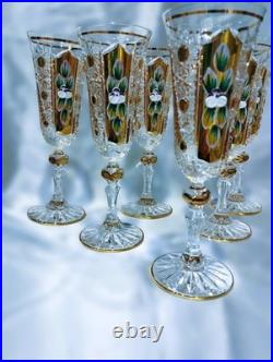 Czech bohemia glass Champagne glasses decorated gold and enamel 6pcs V Czech bohemia glass Champagne glasses decorated gold and enamel 6pcs V