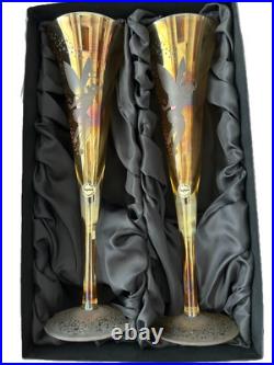 DISNEY TINKER BELL SET OF 2 ETCHED BOHEMIA CRYSTAL champagne, flutes