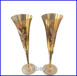 DISNEY TINKER BELL SET OF 2 ETCHED BOHEMIA CRYSTAL champagne, flutes