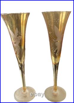 DISNEY TINKER BELL SET OF 2 ETCHED BOHEMIA CRYSTAL champagne, flutes