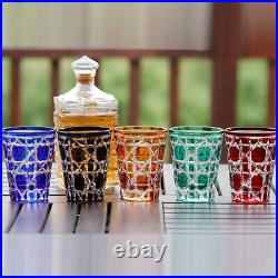 Diamond Cut Cased Crystal Glasses Whiskey Set Juice Drinkware 10oz Cobalt 5PCS