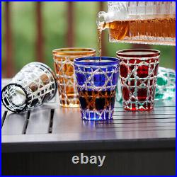 Diamond Cut Cased Crystal Glasses Whiskey Set Juice Drinkware 10oz Cobalt 5PCS