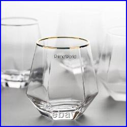 Diamond Whiskey Glasses 300 ml Set of 4 pcs, Gold Banded Glassware, Modern Glass