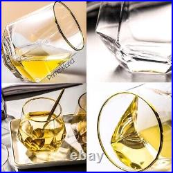 Diamond Whiskey Glasses 300 ml Set of 4 pcs, Gold Banded Glassware, Modern Glass