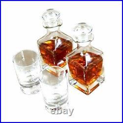 Double Mini Decanter and Crystal Shot Glass Set in a Luxury English Burl Walnut