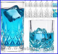 Drinking Glasses, 12 Piece Crystal Glass Cups, Mixed Glassware Set, 6 Pcs Crysta