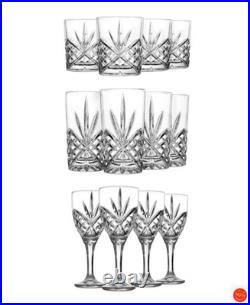 Dublin Crystal 12-Piece Double Old-Fashion, Goblet, and Highball Glassware Set