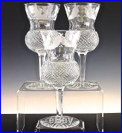 Exceptional Edinburgh Cut Crystal Thistle Pattern Set Of 3 Wine Water Goblets