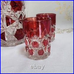 Early 19th Century Ruby Red Bohemian Crystal Glassware Set Vintage Flash Block