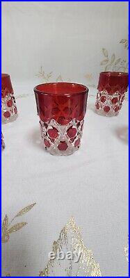 Early 19th Century Ruby Red Bohemian Crystal Glassware Set Vintage Flash Block