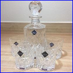 Edinburgh Crystal Brodick Scotland Liquor Decanter Set, 4 Glasses, RARE (2I)