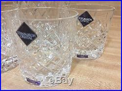 Edinburgh Crystal Brodick Scotland Liquor Decanter Set, 4 Glasses, RARE Bin A20
