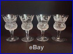 Edinburgh Crystal Claret Wine Glass Thistle Pattern Etched Signed Set of 4