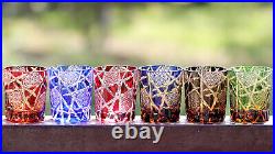 Edo Kiriko Drinking Glasses Crystal Whisky Cup Set For Bourbon 9oz Set of 6pcs