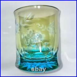 Edo Kiriko Pair Rock Glass Set of 2 Glassware Japanese Sake Cup Crystal Unused