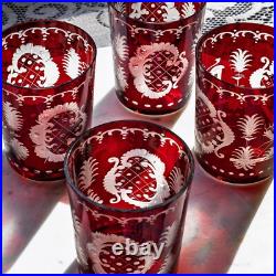 Egermann Bohemian Ruby Red Cut-to-Clear Crystal glassware Tumblers Czech barware Egermann Bohemian Ruby Red Cut-to-Clear Crystal glassware Tumblers Czech barware