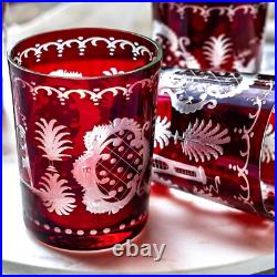 Egermann Bohemian Ruby Red Cut-to-Clear Crystal glassware Tumblers Czech barware Egermann Bohemian Ruby Red Cut-to-Clear Crystal glassware Tumblers Czech barware