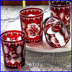 Egermann Bohemian Ruby Red Cut-to-Clear Crystal glassware Tumblers Czech barware Egermann Bohemian Ruby Red Cut-to-Clear Crystal glassware Tumblers Czech barware