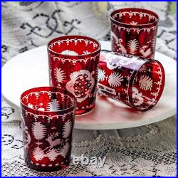 Egermann Bohemian Ruby Red Cut-to-Clear Crystal glassware Tumblers Czech barware Egermann Bohemian Ruby Red Cut-to-Clear Crystal glassware Tumblers Czech barware