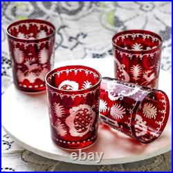 Egermann Bohemian Ruby Red Cut-to-Clear Crystal glassware Tumblers Czech barware Egermann Bohemian Ruby Red Cut-to-Clear Crystal glassware Tumblers Czech barware