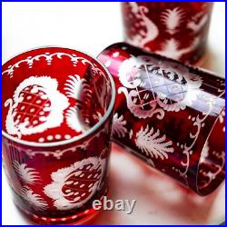 Egermann Bohemian Ruby Red Cut-to-Clear Crystal glassware Tumblers Czech barware Egermann Bohemian Ruby Red Cut-to-Clear Crystal glassware Tumblers Czech barware