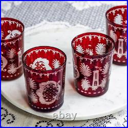 Egermann Bohemian Ruby Red Cut-to-Clear Crystal glassware Tumblers Czech barware Egermann Bohemian Ruby Red Cut-to-Clear Crystal glassware Tumblers Czech barware