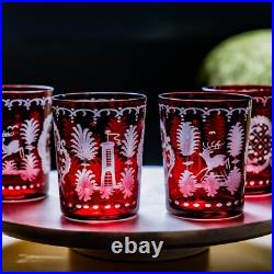 Egermann Bohemian Ruby Red Cut-to-Clear Crystal glassware Tumblers Czech barware Egermann Bohemian Ruby Red Cut-to-Clear Crystal glassware Tumblers Czech barware