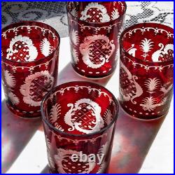 Egermann Bohemian Ruby Red Cut-to-Clear Crystal glassware Tumblers Czech barware Egermann Bohemian Ruby Red Cut-to-Clear Crystal glassware Tumblers Czech barware