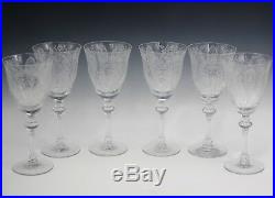 Elegant Glass-1950's Tiffin June Night Etch Crystal Set Of 6 Water Goblets
