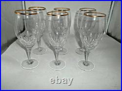 Elegant Set of 6 Gorham Diamond Gold pattern Cut Crystal 14 oz. Iced Tea Stems