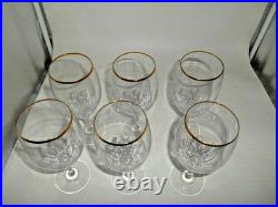 Elegant Set of 6 Gorham Diamond Gold pattern Cut Crystal 14 oz. Iced Tea Stems