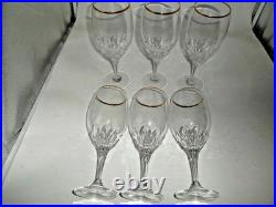 Elegant Set of 6 Gorham Diamond Gold pattern Cut Crystal 14 oz. Iced Tea Stems