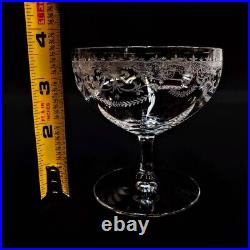 Elegant Wine Glasses 2 Crystal Needle Etched Fleur De Lis Stems Drinkware Fancy