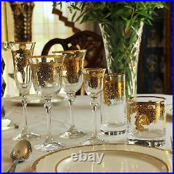 Elegant and Modern 24K Gold Crystal Glassware 5 oz, Flute Goblets, Set of 4