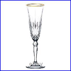 Elegant and Modern Crystal Glassware Flute Glass, Gold Band, Set of 4, 4 oz