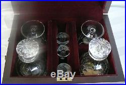 English Crystal Tudor Ludlow Pattern Decanter Set In Wooden Case