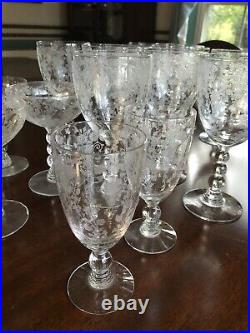 Etched Crystal Duncan & Miller First Love 16 Pieces Vintage Crystal Glassware