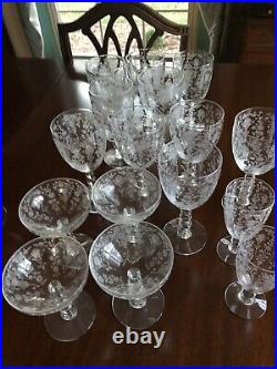 Etched Crystal Duncan & Miller First Love 16 Pieces Vintage Crystal Glassware