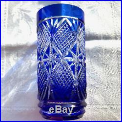 Excellent SET of 6 Double Shot GLASSES Cobalt Blue Cut Crystal 4 tall Vintage