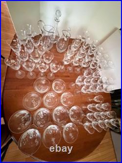 Extensive Vintage Spiegelau Etched Crystal Glassware Set withDecanter and Pitcher
