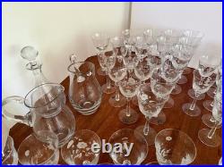 Extensive Vintage Spiegelau Etched Crystal Glassware Set withDecanter and Pitcher