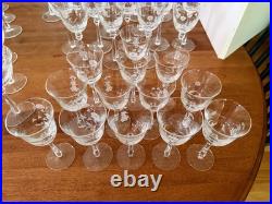 Extensive Vintage Spiegelau Etched Crystal Glassware Set withDecanter and Pitcher