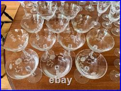 Extensive Vintage Spiegelau Etched Crystal Glassware Set withDecanter and Pitcher